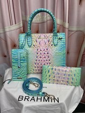 BRAHMIN CAROLINE MELBOURNE SATCHEL COTTON CANDY MATCHING ADY WALLET CC WALLET