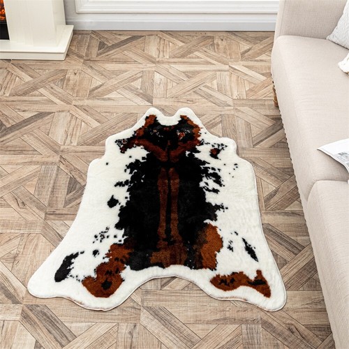 Faux Fur Cowhide Area Rug Hide Tricolor Cow Carpet Non-slip Decor Mats 3.6'X2.7' - Picture 4 of 12