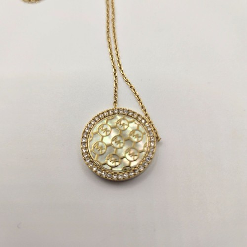 Michael Kors Gold Tone Pave Monogram Mother of Pearl Necklace - Picture 7 of 7