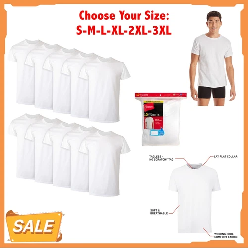 Hanes 10-Pack Men Tee T-Shirt ComfortSoft White Crewneck Undershirt Short Sleeve - product listing photo