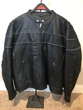 HOT LEATHERS MEN'S LEATHER JACKET W/ REFLECTIVE PIPING BLACK SIZE 54