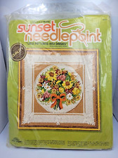 Sunset Needlepoint Kit MCM Vntg 1980 Lace Patterns and Daisies 6246 16 x 16 inch