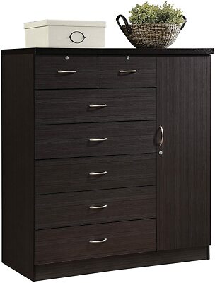 Brown Finish Wooden 7 Drawer Chest Dresser Clothes Storage Side Door Lockable