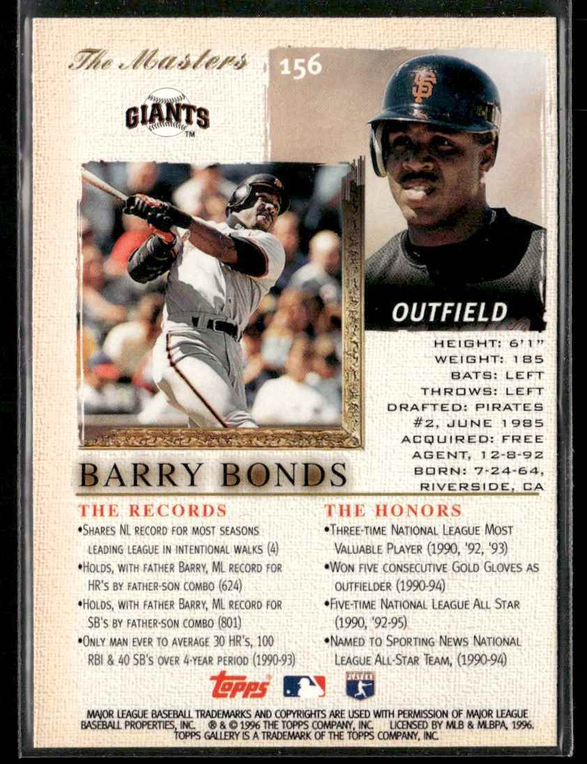 1996 Topps Gallery #156 Barry Bonds San Francisco Giants | eBay