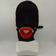 Bondage Head Hood Gimp Harness Face Mask Open Mouth Gag BDSM Oral Game Roleplay