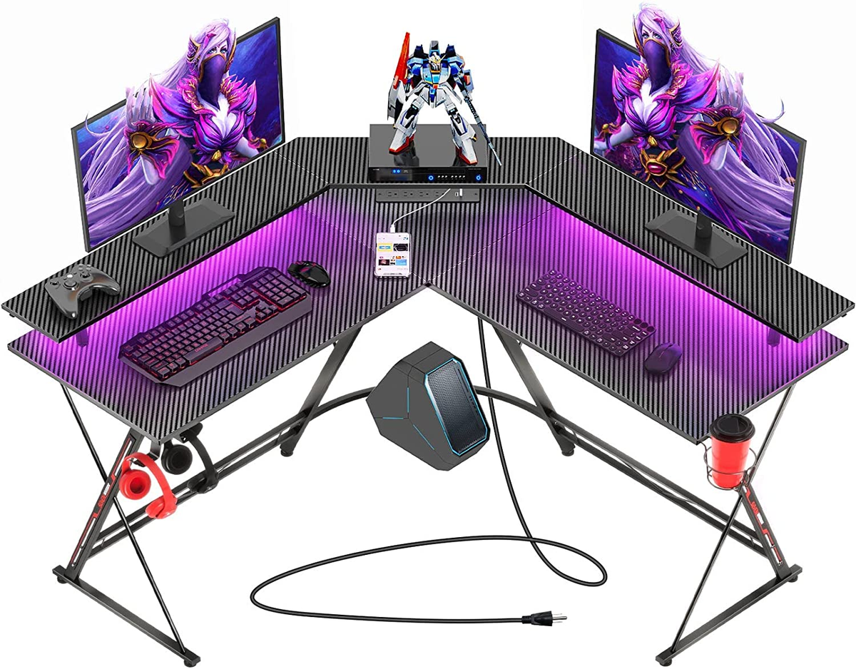 SEVEN WARRIOR Gaming Desk 50.4” with LED Strip & Power