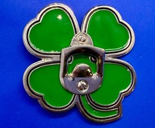 Lucky Four Leaf Clover Enameled Shamrock Large Belt Buckle with Bottle Opener