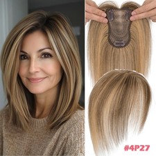 Hand-tied Women Topper REAL Human Hair Top Toupee Piece Clip in REMY Hairpiece X