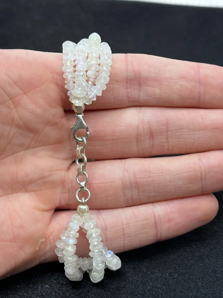 Sterling Pearl/Moonstone Gemstone Beaded Bracelet-18.8 Grams-Vintage Estate Find - Image 4 of 4