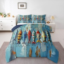 Fishing and Hunting Duvet Quilt Twin Size Bass Big Fish Bedding Set for Kids ...