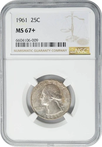 1961 Washington Quarter 25c MS67+ NGC 950690-21