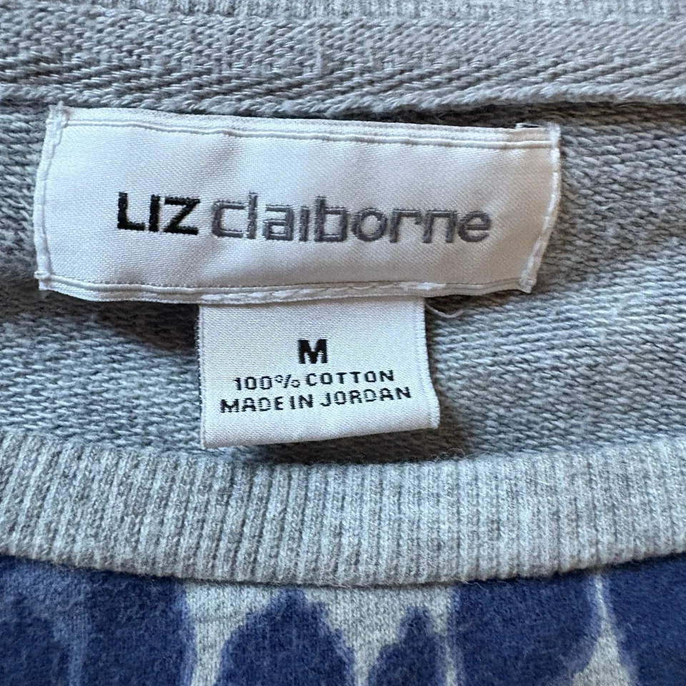 Suéter Pullover Mujer Liz Claiborne Azul Gris Estampado Animal Mediano 100% Algodón Foto 3 de 3