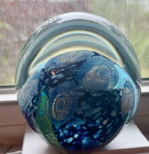 Robert Eickholt Signed 2005 Blue Sea Anemone Glass Paperweight Mermaid Vintage