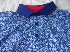 NWT Redvanly polo, blue - splatter print, men's M, XL, 3-button, 88% polyester