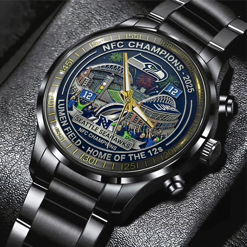 Seahawks 2025 Champions Black Stainless Steel Watch