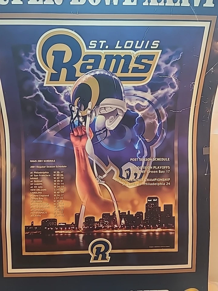 Póster de colección del Super Bowl XXXVI de los St. Louis Rams de la NFL 24" ancho x 36" alto vs patriotas Foto 3 de 4
