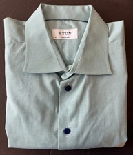 Eton of Sweden Contemporary Dress Shirt Mens 18 - 35/36 Green Check 100% Cotton