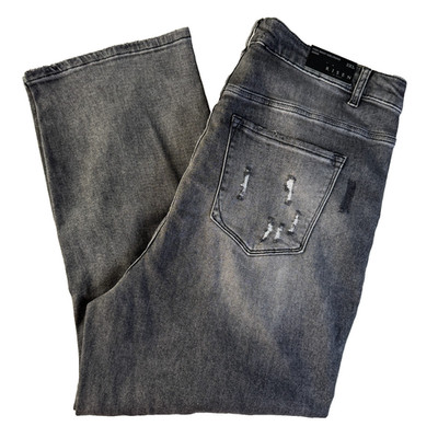 Risen NWT High Waist Girlfriend Jeans, Sz 3XL, Black/Dark Gray Distressed Ripped