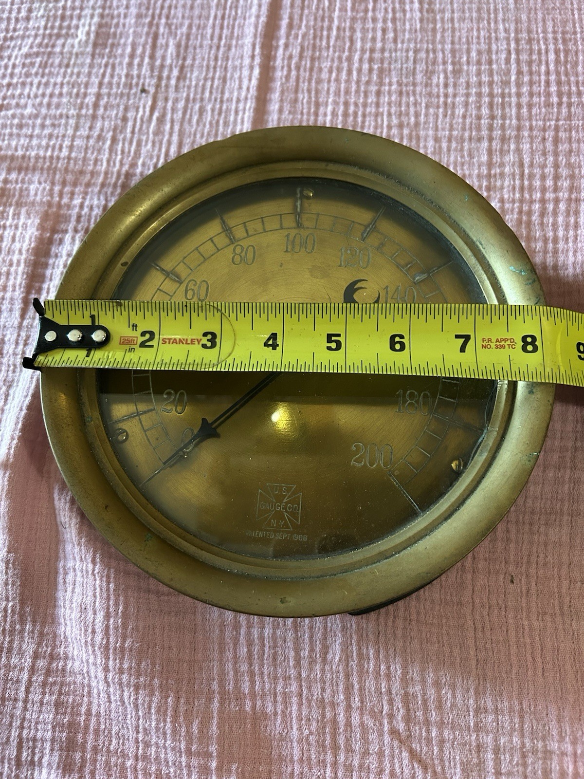 Vintage U S Gauge Company Brass Pressure Gauge Pat. 1906