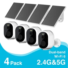 DualBand WiFi6 Solar Battery Powered Wireless Security Camera Sys Outdoor 4PACK