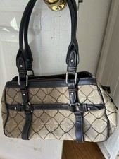 Nine West Beige Black Geometric Shoulder Bag Silver Hardware Double Handles