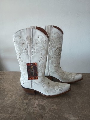 Womens  Wedding Boots White Leather Bridal Embroidered (I Do)  7US women/24.5cm 