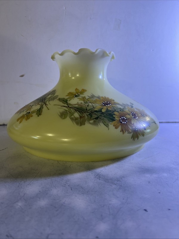 Vintage Hand Painted Floral Glass Fluid Lamp Shade Rayo Light Lantern 11.5x6.5In