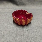 Vintage Murano Style Red Gold Aventurine Art Glass Bowl Scalloped Trinket Dish