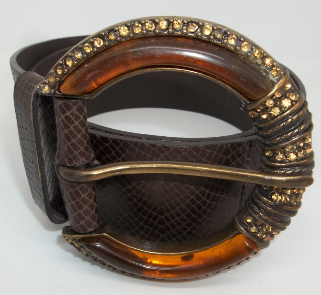 CHICOS WOMENS BROWN LEATHER BELT CHUNKY RHINESTONES MEDIUM  display picture 3