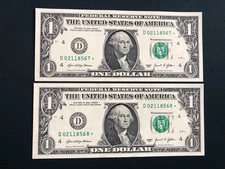 LOT OF (2)  $1 (ONE DOLLAR)  SEQUENTIAL UNCIRCULATED 2021  *STAR* NOTES