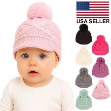 C.C Baby Infant Soft Diagonal Baby Infant 0-9 Month Old Beanie Hat with Pom