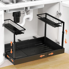under Sink Organizer, 2 Tier Pull Out Cabinet Organizer, Expandable Adjustable