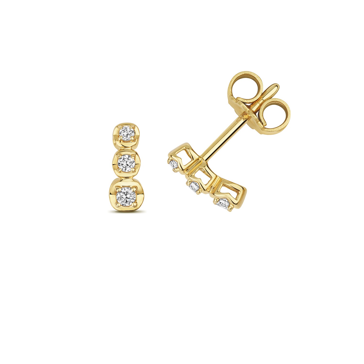 Boucles d'oreilles or 375 et diamant 0.11 carat bijoux femme discrets 8mm