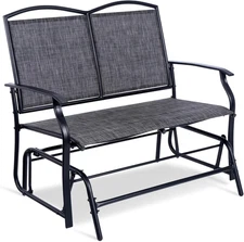 2-Person Outdoor Glider Bench, Patio Double Swing Rocking Chair Loveseat W/Powde