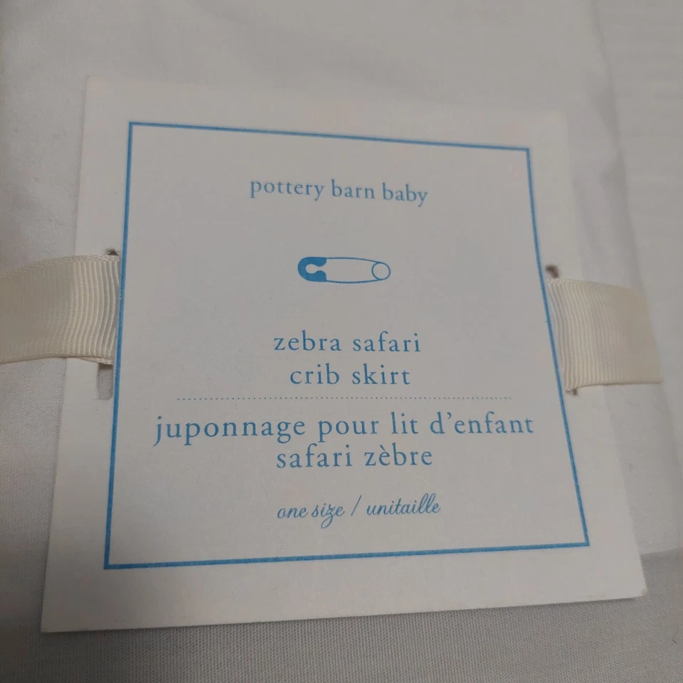 Pottery Barn NUEVA Falda Cuna Bebé Safari 16" Gota 28x52" Algodón Blanco Malva Foto 2 de 4