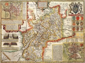 OLD COPY OF JOHN SPEED MAP OF GLOCESTERSHIRE GLOUCESTERSHIRE TOWN PLAN