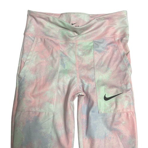 Nike Girl's Size Large Pink Tie Dye Dri-Fit One Leggings - Picture 2 of 7