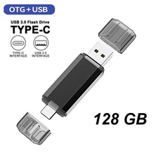Type C Flash Drive 128GB 2 in 1 OTG USB 3.0+USB C Memory Stick Thumb Drive