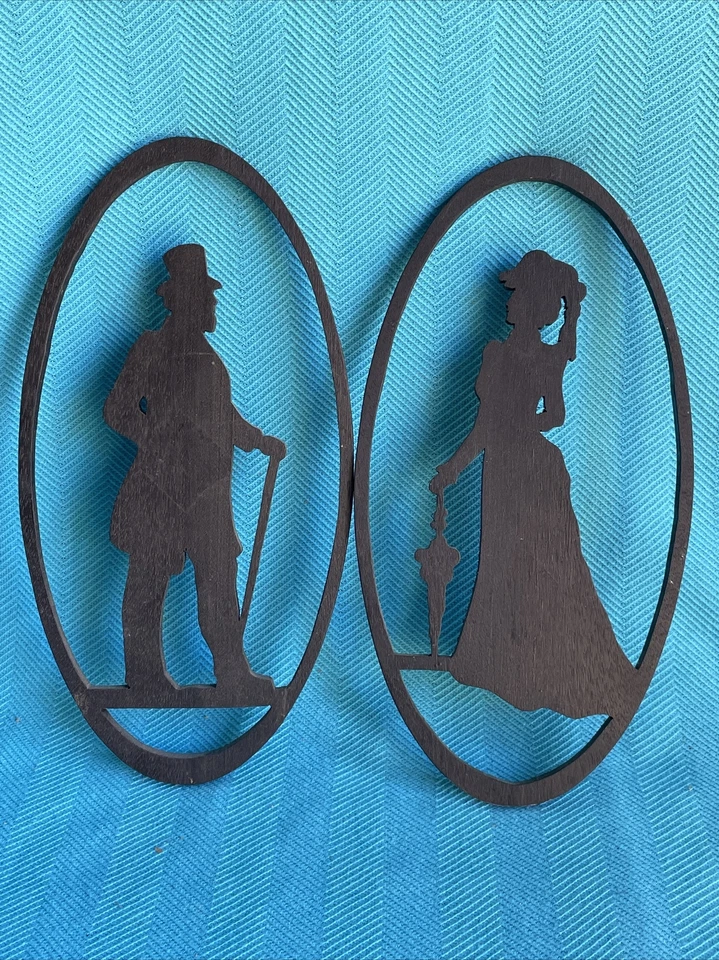 Antigua silueta enmarcada del siglo XIX hombre victoriano mujer arte popular primitivo ❤️blt39j2 Foto 3 de 4