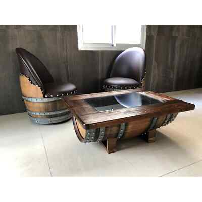 Wine Barrel 2-Chair Coffee Table Set (Wine Barrel Table -Whiskey