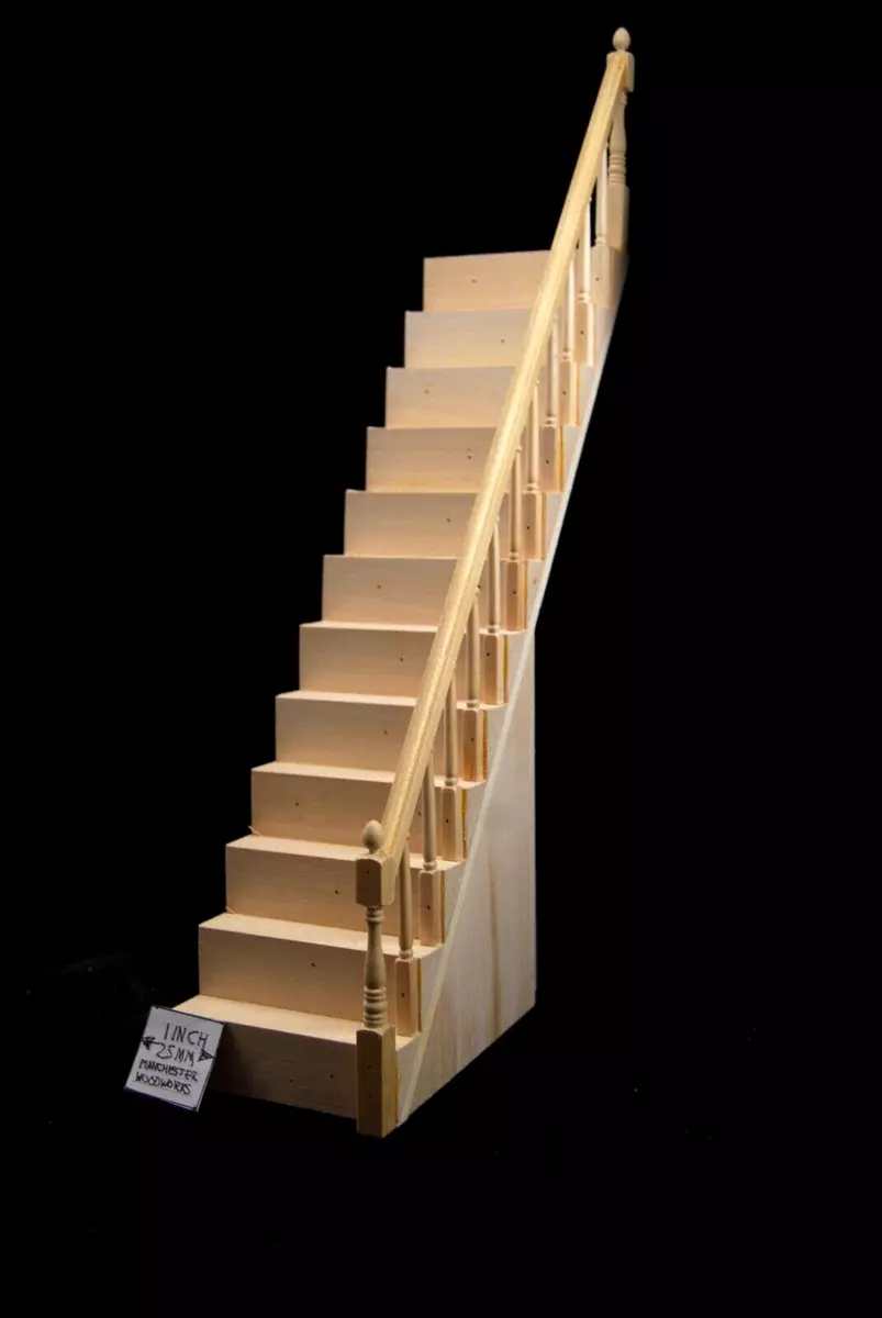 STEEP STAIRCASE w/ RAILING on RIGHT 1/12 scale miniature for 10 ceilings