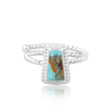 Kingman Turquoise Twisted Adjustable Rope Ring Sterling Silver Handmade Jewelry