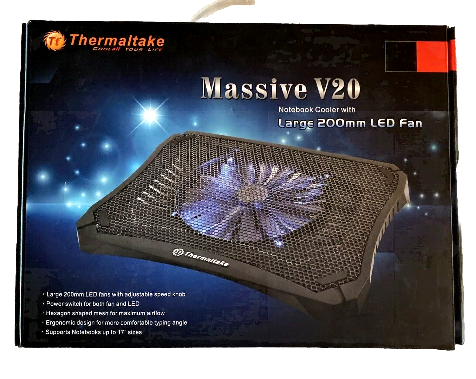 Notebook Cooler with Lg 200mm LED Fan Thermaltake -A Massive V20 Repair or Parts-image