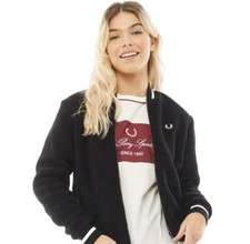 New Fred Perry Womens Borg Fleece Jacket Black Size Uk 6