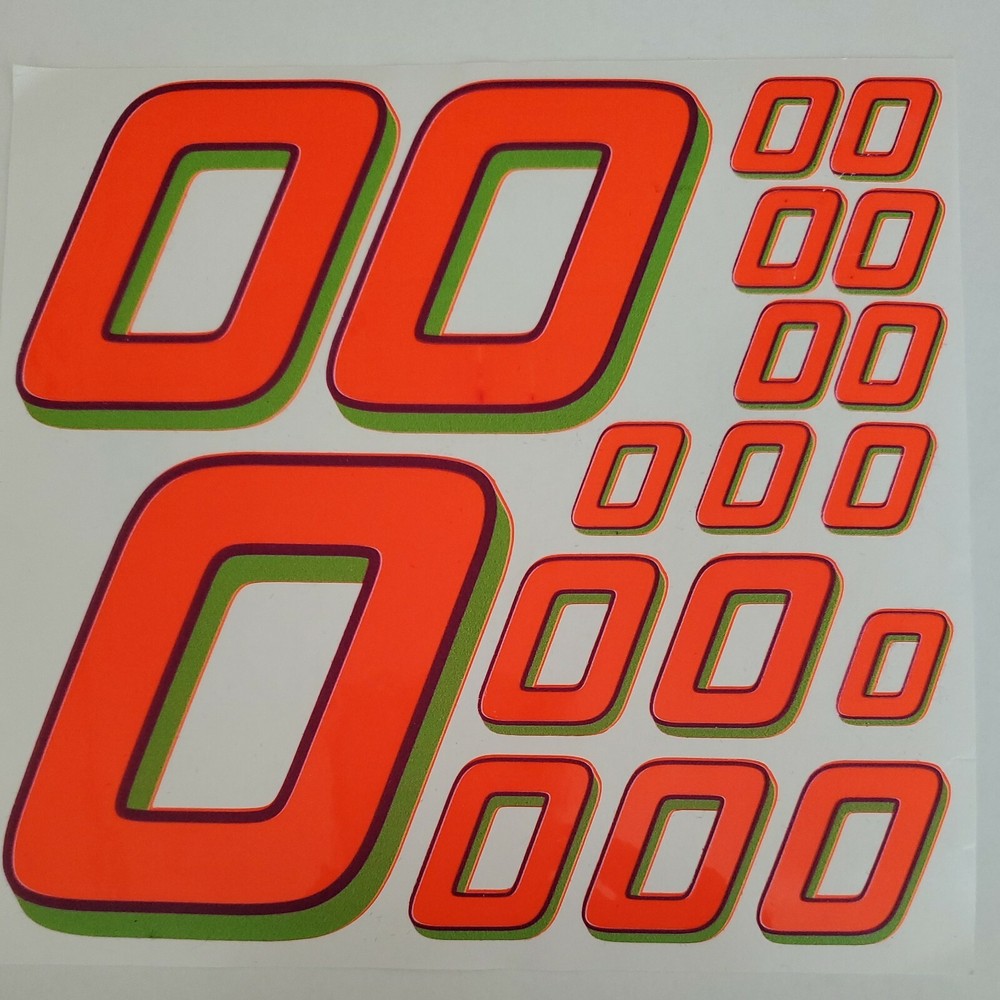 Fluorescent Orange prl/lime #0's  Racing #'s VinylDecalSheet 1/10-1/12slashboxD