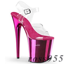 Lady 20cm Platform High Heel Leather Transparent Sandals Club Pole-dancing Shoes