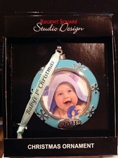 NEW STUDIO DESIGN baby's first christmas 2021 blue photo ball xmas ornament snow