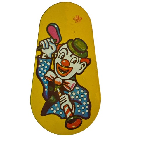 Tin Noise Maker U.S. Metal Toy Mfg. Co. Tin Clown Party Spinning Rattler Yellow - Picture 1 of 5