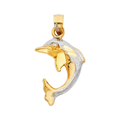 14K zweifarbiger Gold Delphin Anhänger für Halskette oder Kette