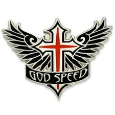 PinMart's God Speed Cross Angel Wings Biker Enamel Lapel Pin
